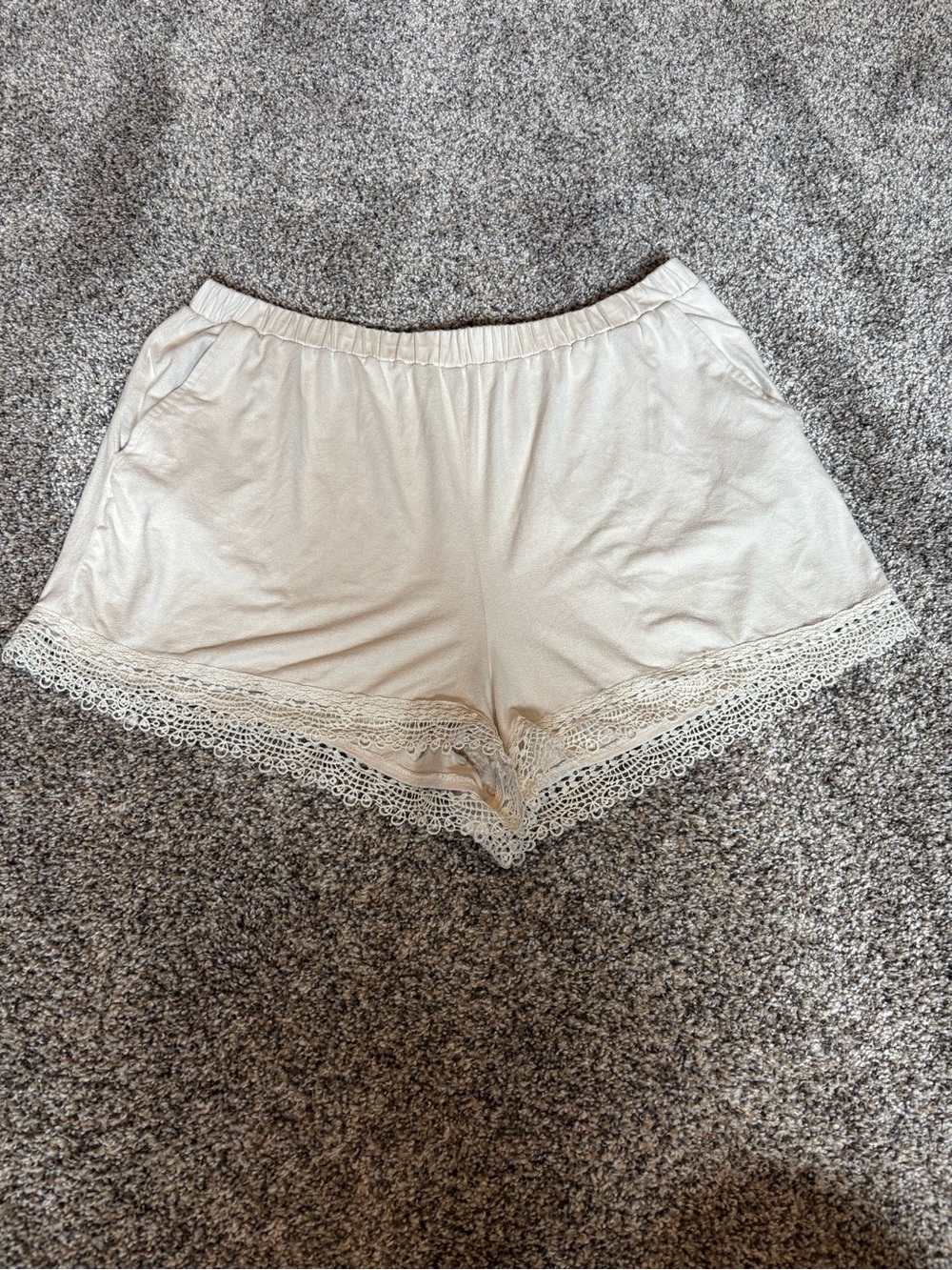 Vanity Cream faux suede Lace-Trim Sleep Shorts